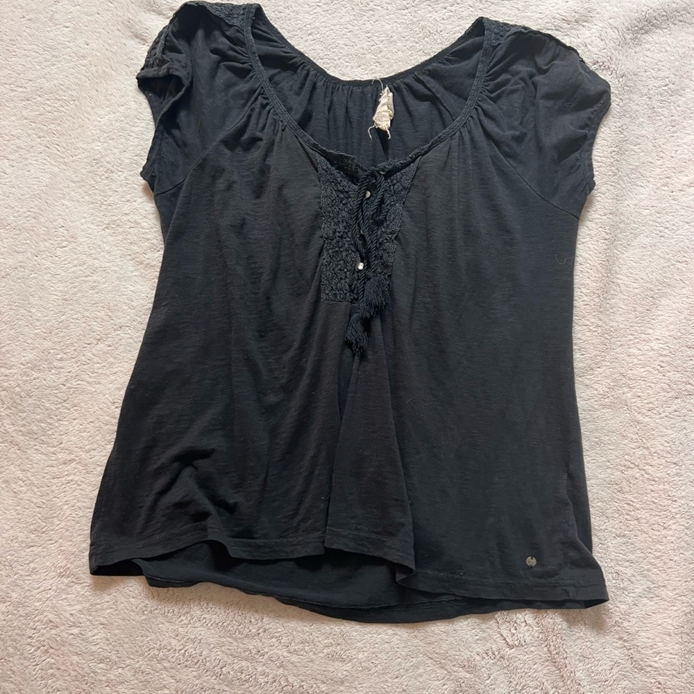 Ralph Lauren Black Lace-Trimmed Blouse